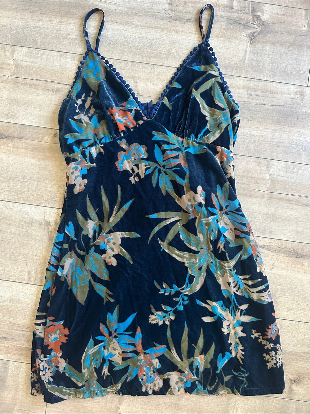 Audrey 3+1 Velvet Burn-Out Floral Dress Sundress Mini Sz S